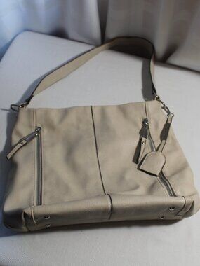 Max Studio Large Vegan Leather Cream Shoulder Bag